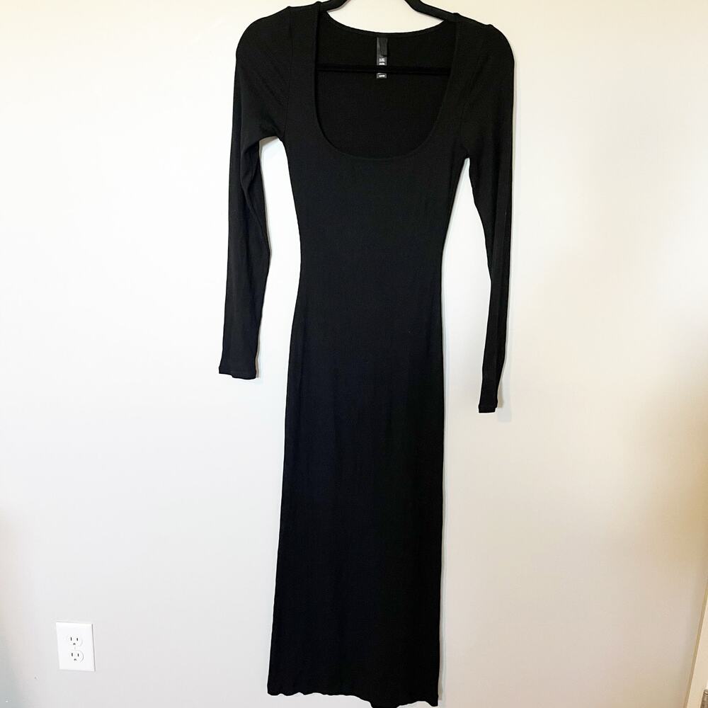 SKIMS Soft Lounge Long Sleeve Dress Onyx black bodycon maxi size small - Picture 1 of 9